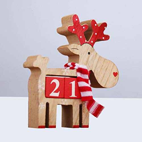 Amosfun Wooden Christmas Advent Countdown Calendar Reindeer Calendar Christmas Tabletop Ornaments Decorations