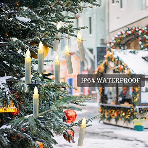 Ymenow Christmas Candles with Remote Timer, 10pcs (1.5 * 9cm) Waterproof Battery Operated Christmas Tree LED Taper Candles Floating Candles with 10 Clips for Xmas Tree Home Garden Decor - Warm White