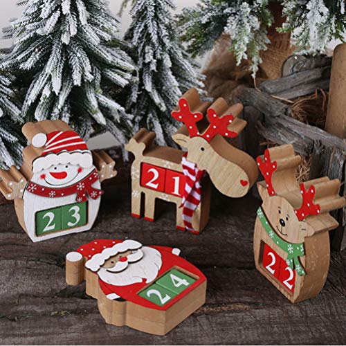 Amosfun Wooden Christmas Advent Countdown Calendar Reindeer Calendar Christmas Tabletop Ornaments Decorations