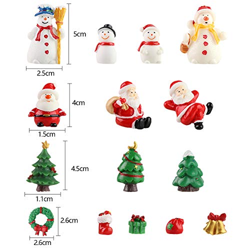 HAKACC Mini Christmas Ornaments, 15 PCS Miniature Christmas Figurines Decoration Ornaments DIY Kit for Garden Accessories Dollhouse Christmas Decoration