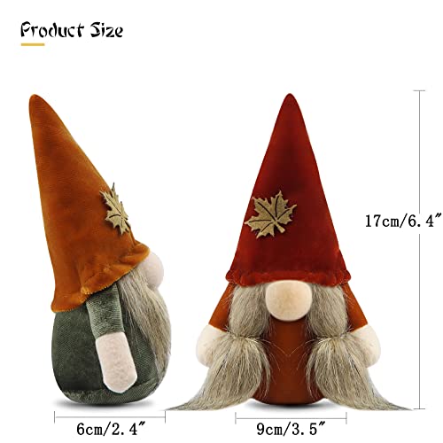 Gehydy Set of 2 Autumn Gonk Plush Thanksgiving Fall Tiered Tray Decorations Handmade Gnome Gift Tomte Maple leaf Home Ornaments Buffalo Plaid Tabletop Party Figurines