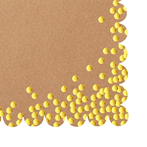 Belle Vous 50 Pack Scalloped Paper Placemats - 35.5 x 25.3cm / 14 x 10 inches - Kraft Disposable Placemats with Gold Polka Dot Decoration - Tabletop Mats for Parties, Christmas, and More