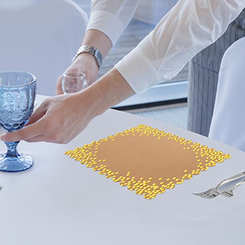 Belle Vous 50 Pack Scalloped Paper Placemats - 35.5 x 25.3cm / 14 x 10 inches - Kraft Disposable Placemats with Gold Polka Dot Decoration - Tabletop Mats for Parties, Christmas, and More