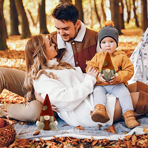 Gehydy Set of 2 Autumn Gonk Plush Thanksgiving Fall Tiered Tray Decorations Handmade Gnome Gift Tomte Maple leaf Home Ornaments Buffalo Plaid Tabletop Party Figurines