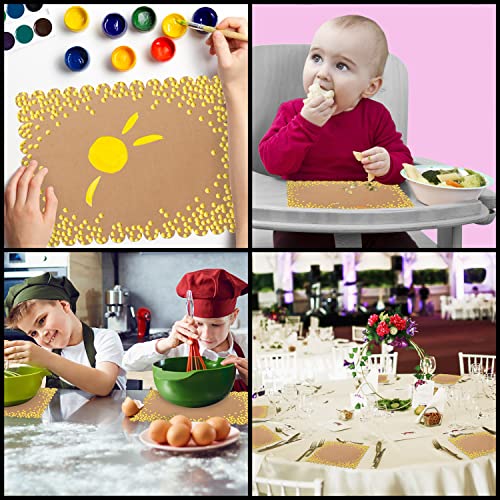 Belle Vous 50 Pack Scalloped Paper Placemats - 35.5 x 25.3cm / 14 x 10 inches - Kraft Disposable Placemats with Gold Polka Dot Decoration - Tabletop Mats for Parties, Christmas, and More
