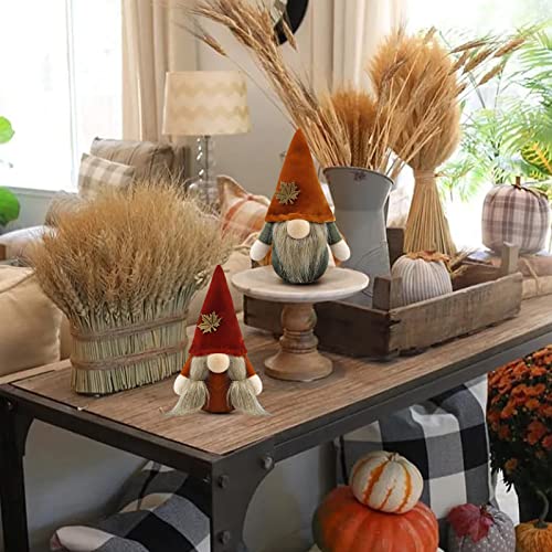 Gehydy Set of 2 Autumn Gonk Plush Thanksgiving Fall Tiered Tray Decorations Handmade Gnome Gift Tomte Maple leaf Home Ornaments Buffalo Plaid Tabletop Party Figurines