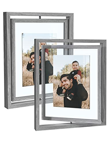 SUMGAR 8x10 Grey Photo Frame 10x8 Rotating Wooden Picture Frames with Double Sided HD Glass as Wedding Friend Family birthday Christmas Gift for Display Table Top Morden Design Decoration 2 Pack