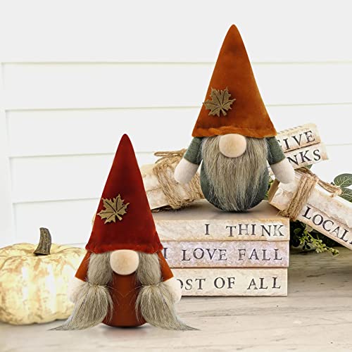 Gehydy Set of 2 Autumn Gonk Plush Thanksgiving Fall Tiered Tray Decorations Handmade Gnome Gift Tomte Maple leaf Home Ornaments Buffalo Plaid Tabletop Party Figurines