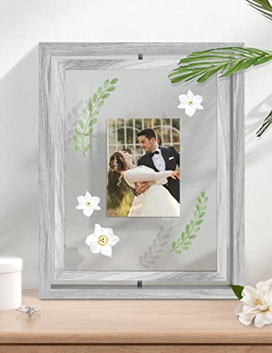SUMGAR 8x10 Grey Photo Frame 10x8 Rotating Wooden Picture Frames with Double Sided HD Glass as Wedding Friend Family birthday Christmas Gift for Display Table Top Morden Design Decoration 2 Pack