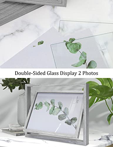 SUMGAR 8x10 Grey Photo Frame 10x8 Rotating Wooden Picture Frames with Double Sided HD Glass as Wedding Friend Family birthday Christmas Gift for Display Table Top Morden Design Decoration 2 Pack