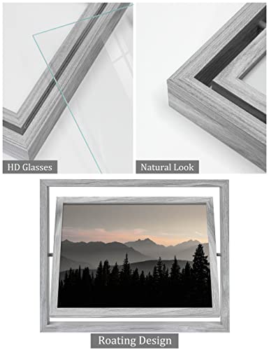SUMGAR 8x10 Grey Photo Frame 10x8 Rotating Wooden Picture Frames with Double Sided HD Glass as Wedding Friend Family birthday Christmas Gift for Display Table Top Morden Design Decoration 2 Pack