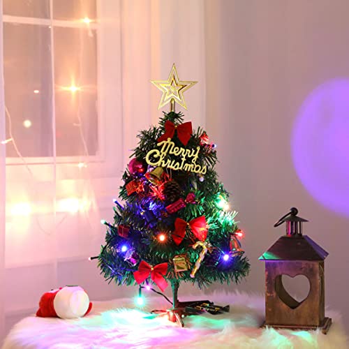 IPZDF Mini Christmas Tree, Pop Up Christmas Tree Table Top Christmas Tree Xmas Bell Berry Pine Cone Xmas Ball Gift Box Santa Pendant With Light Strip, Green, M