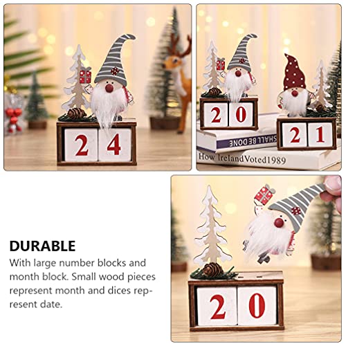 STOBOK 1 Set Christmas Wooden House Advent Calendar Wooden Blocks Perpetual Desk Calendar Santa Claus Retro Christmas Handmade for Home Office Decoration Grey