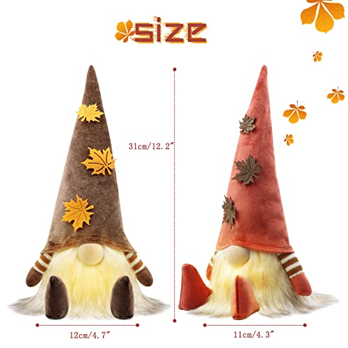 Gehydy Autumn Gonks Thanksgiving Gnome Plush Decorations - Tabletop Fall Maple Leaf Handmade Lighted Swedish Tomte Tiered Tray - Home Holiday Party Figurines farmhouse Ornaments Gift - 2Pcs