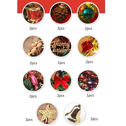 IPZDF Mini Christmas Tree, Pop Up Christmas Tree Table Top Christmas Tree Xmas Bell Berry Pine Cone Xmas Ball Gift Box Santa Pendant With Light Strip, Green, M