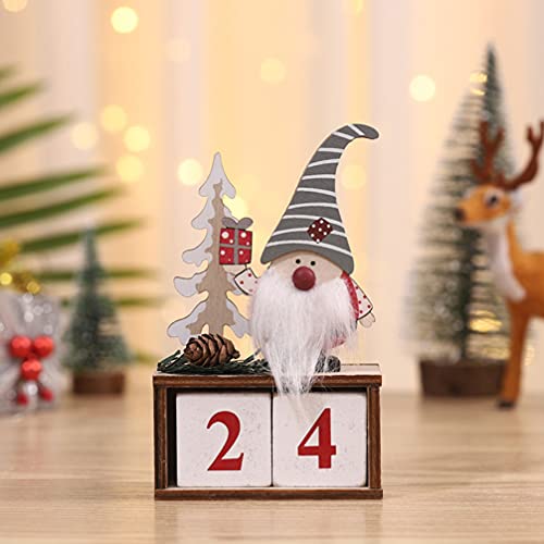 STOBOK 1 Set Christmas Wooden House Advent Calendar Wooden Blocks Perpetual Desk Calendar Santa Claus Retro Christmas Handmade for Home Office Decoration Grey
