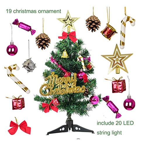IPZDF Mini Christmas Tree, Pop Up Christmas Tree Table Top Christmas Tree Xmas Bell Berry Pine Cone Xmas Ball Gift Box Santa Pendant With Light Strip, Green, M