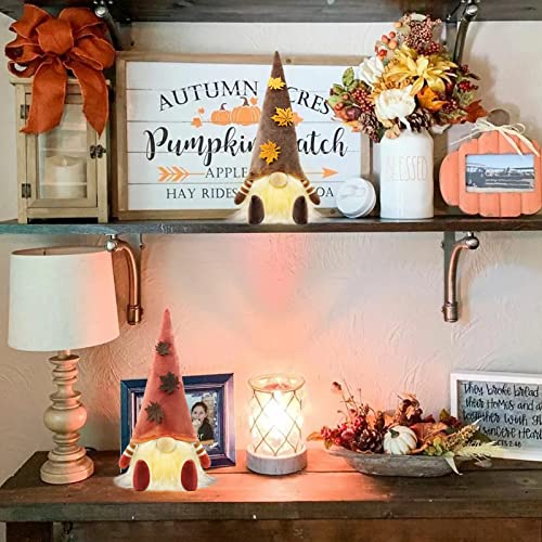 Gehydy Autumn Gonks Thanksgiving Gnome Plush Decorations - Tabletop Fall Maple Leaf Handmade Lighted Swedish Tomte Tiered Tray - Home Holiday Party Figurines farmhouse Ornaments Gift - 2Pcs
