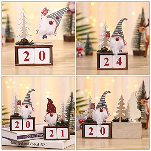 STOBOK 1 Set Christmas Wooden House Advent Calendar Wooden Blocks Perpetual Desk Calendar Santa Claus Retro Christmas Handmade for Home Office Decoration Grey