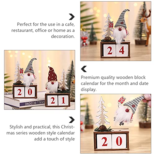 STOBOK 1 Set Christmas Wooden House Advent Calendar Wooden Blocks Perpetual Desk Calendar Santa Claus Retro Christmas Handmade for Home Office Decoration Grey