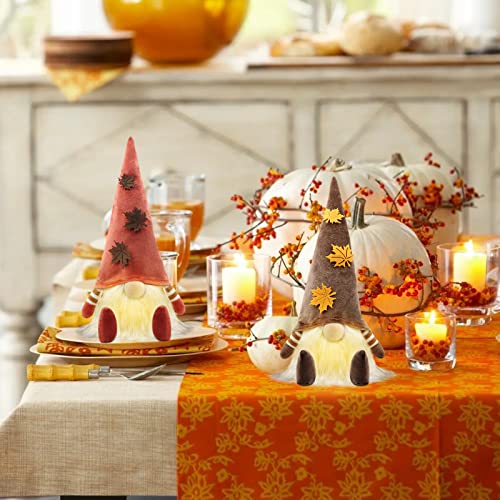 Gehydy Autumn Gonks Thanksgiving Gnome Plush Decorations - Tabletop Fall Maple Leaf Handmade Lighted Swedish Tomte Tiered Tray - Home Holiday Party Figurines farmhouse Ornaments Gift - 2Pcs