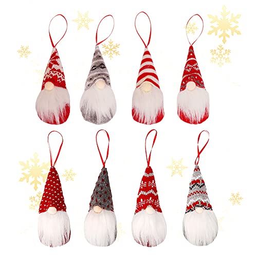 Swetup Christmas Tree Hanging Plush Gnomes Ornaments, 8 Pieces Gnomes Santa Elf Hanging Dolls Xmas decoration, Handmade Swedish Tomte Decorations, Christmas Plush Gnome Set for Hanging Tabletop Decor
