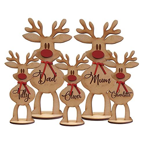 Mooseys Personalised Freestanding reindeer family Christmas decoration, Place names settings Decor (Small)
