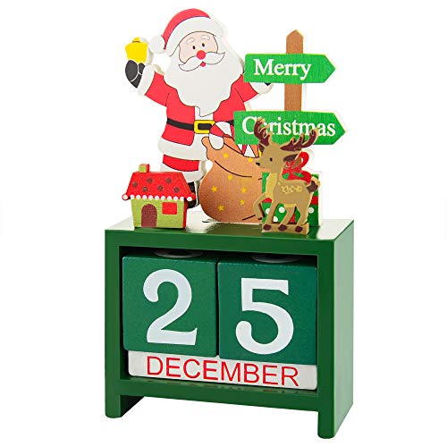 Linkidea Christmas Advent Calendar, Wooden Xmas Countdown Calendar Blocks, Tabletop Desk Calendars for Christmas Holiday Home Office Decoration