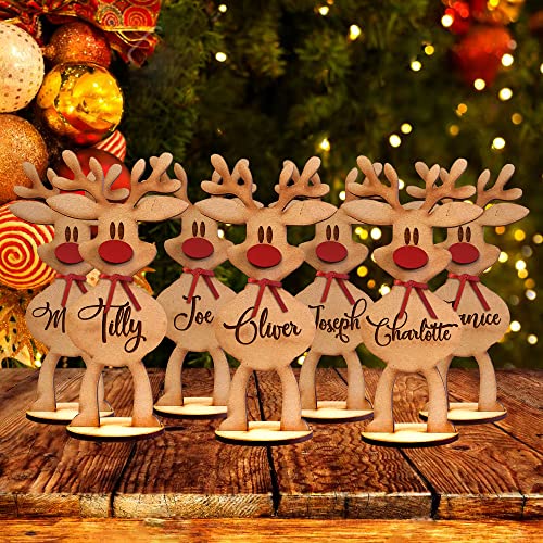 Mooseys Personalised Freestanding reindeer family Christmas decoration, Place names settings Decor (Small)