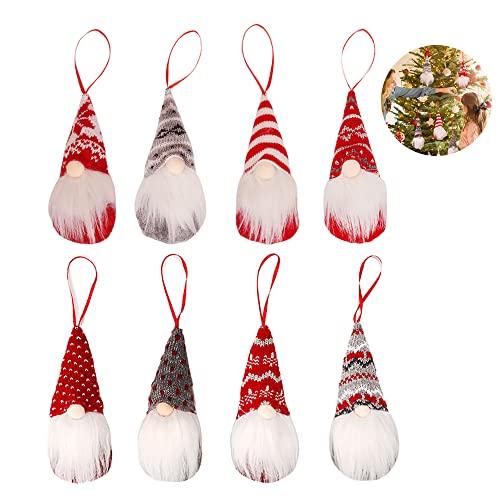 Swetup Christmas Tree Hanging Plush Gnomes Ornaments, 8 Pieces Gnomes Santa Elf Hanging Dolls Xmas decoration, Handmade Swedish Tomte Decorations, Christmas Plush Gnome Set for Hanging Tabletop Decor
