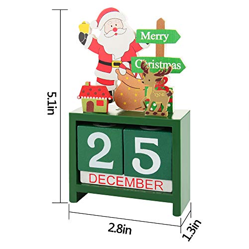 Linkidea Christmas Advent Calendar, Wooden Xmas Countdown Calendar Blocks, Tabletop Desk Calendars for Christmas Holiday Home Office Decoration