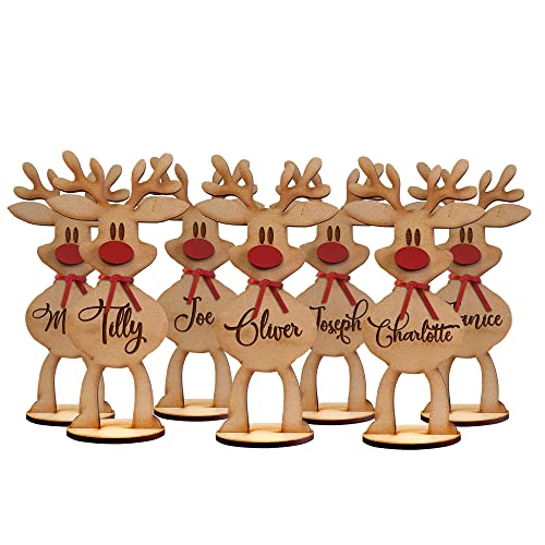 Mooseys Personalised Freestanding reindeer family Christmas decoration, Place names settings Decor (Small)