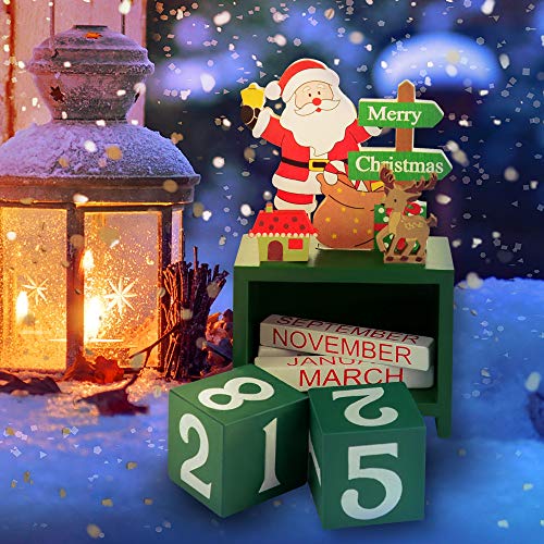 Linkidea Christmas Advent Calendar, Wooden Xmas Countdown Calendar Blocks, Tabletop Desk Calendars for Christmas Holiday Home Office Decoration