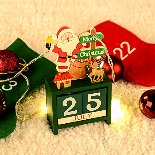 Linkidea Christmas Advent Calendar, Wooden Xmas Countdown Calendar Blocks, Tabletop Desk Calendars for Christmas Holiday Home Office Decoration