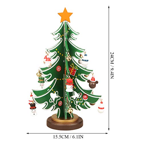 YiYa Mini Wooden Tabletop Christmas Tree Christmas Toy Set with 18 Mini Christmas Ornaments and 1 Star Treetop for Christmas Decoration Tabletop Decors (S)