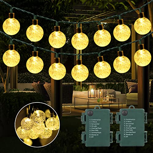 RJEDL [2 Pack] Garden Lights Battery Operated, 9m 60LED with 8 Modes, Waterproof Crystal Balls String Lights Decoration for Outdoor Indoor Christmas Bedroom Garden Room Party Camping