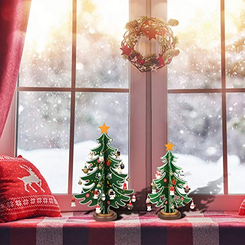 YiYa Mini Wooden Tabletop Christmas Tree Christmas Toy Set with 18 Mini Christmas Ornaments and 1 Star Treetop for Christmas Decoration Tabletop Decors (S)