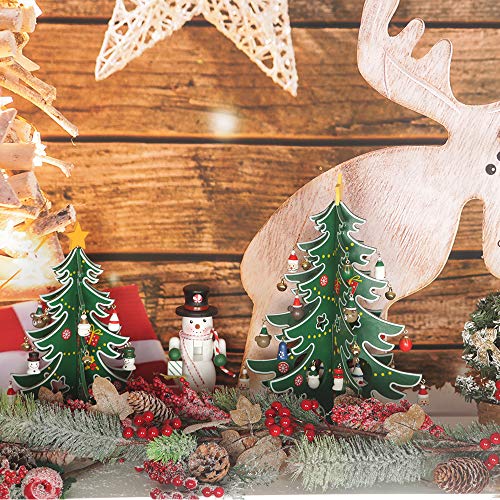 YiYa Mini Wooden Tabletop Christmas Tree Christmas Toy Set with 18 Mini Christmas Ornaments and 1 Star Treetop for Christmas Decoration Tabletop Decors (S)