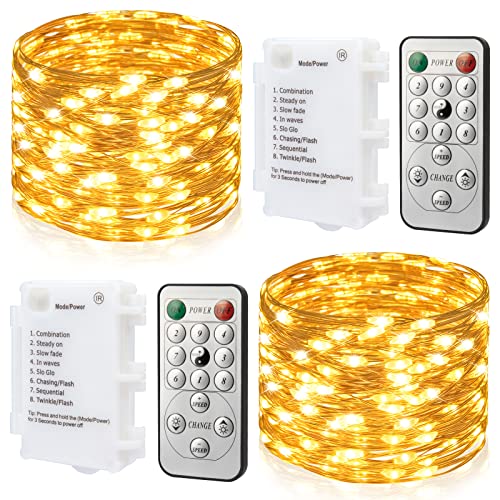 Koopower [2 Pack] 50 LEDs Battery Operated Fairy Lights [Timer & Remote], 6M Waterproof Micro Lights Copper Wire String Lights for Christmas Wedding Party (Warm White)
