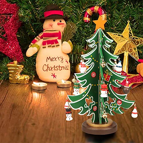 YiYa Mini Wooden Tabletop Christmas Tree Christmas Toy Set with 18 Mini Christmas Ornaments and 1 Star Treetop for Christmas Decoration Tabletop Decors (S)