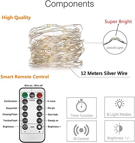 Chipark Fairy String Lights Battery Operated 2 Pack 12m 120 LED with Remote Timer Firefly Light 8 Modes Waterproof Copper Wire Lights for Indoor Outdoor Bedroom Garden Christmas Decorative(Cool White)