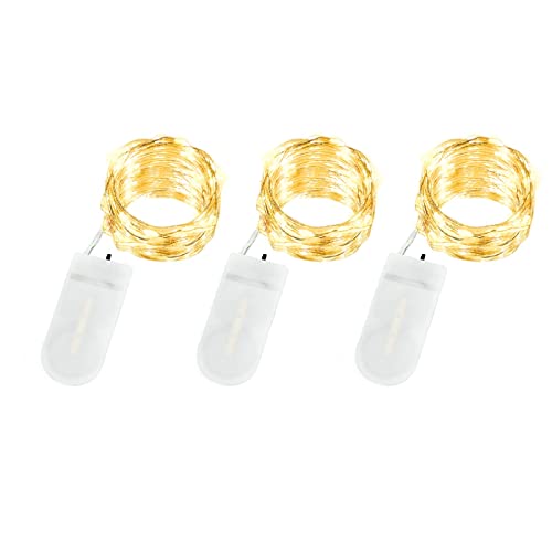 Annefly LED Fairy Lights Battery Operated, 3 Pack 2M 20 LED Micro Wire Fairy String Lights for Bedroom Jar Glasses Wedding Party Christmas Lighting Decoration (Warm White-3PCS)