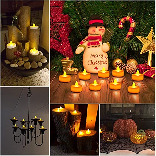 12 Pack Realistic and Bright Flickering Battery Operated Flameless LED Tea Lights Candles, tealights Electric Fake Candles for Halloween Christmas Weddings Festivals Decoration in Warm Yellow