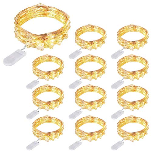 12 PCS LED Fairy String Lights Battery Operated, 20 LEDs 6.5Ft/2M Micro Copper Wire Lights, Waterproof Christmas Starry Decor Rope Lamps for DIY Wedding Party Festival Decorations (Warm White)