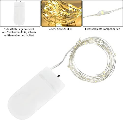 Annefly LED Fairy Lights Battery Operated, 3 Pack 2M 20 LED Micro Wire Fairy String Lights for Bedroom Jar Glasses Wedding Party Christmas Lighting Decoration (Warm White-3PCS)