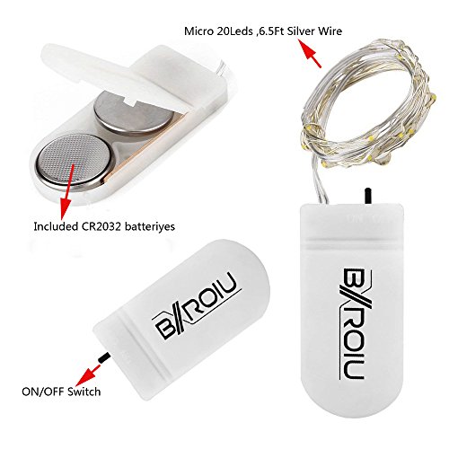 BXROIU Fairy Lights CR2032 Battery Operated,6 Pack 2 Meter 20LEDs Micro Silver Wire String Lights for Bedroom Christmas Party Wedding Decoration (Warm White)