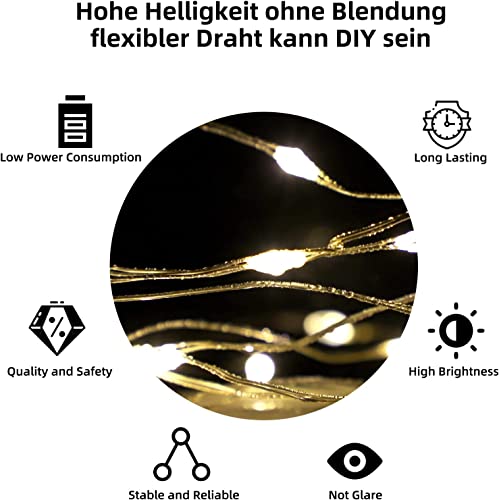 Annefly LED Fairy Lights Battery Operated, 3 Pack 2M 20 LED Micro Wire Fairy String Lights for Bedroom Jar Glasses Wedding Party Christmas Lighting Decoration (Warm White-3PCS)