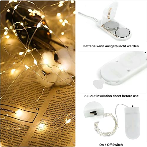 Annefly LED Fairy Lights Battery Operated, 3 Pack 2M 20 LED Micro Wire Fairy String Lights for Bedroom Jar Glasses Wedding Party Christmas Lighting Decoration (Warm White-3PCS)