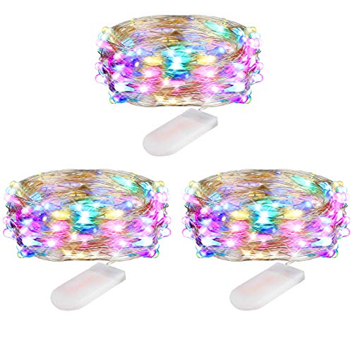 Coloured Fairy Lights Battery Operated, 30 Micro LED Copper Wire String Fairy Lights Indoor, 3m Waterproof Starry Lights for Wedding, Party, Bedroom, Christmas Decor, Multi Coloured