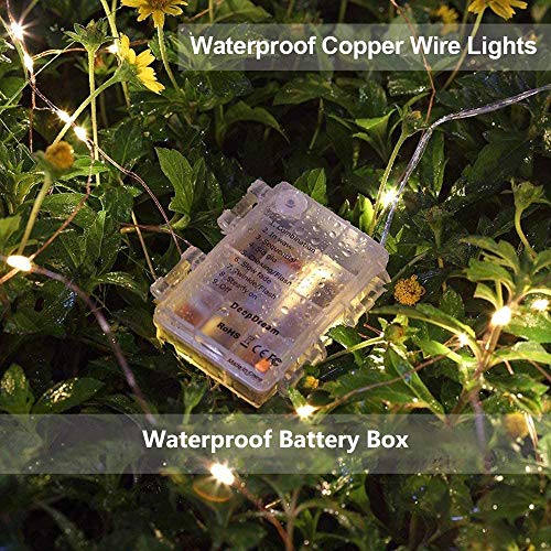 DeepDream LED Fairy String Lights,Battery Powered 200LED 20m/66Ft 8 Modes Copper Wire Waterproof Fairy Lights with Remote Timer Indoor Outdoor for Christmas,Patio,Garden, Wedding,Bedroom-Warm White